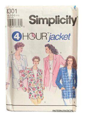 Simplicity 8301 4-Hour Jacket Pattern 6-8-10-12 Women Uncut
